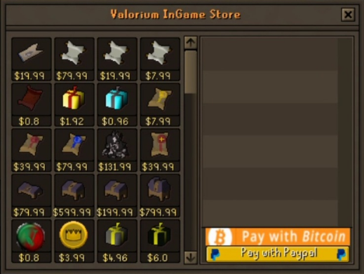 Valorium In-Game Store